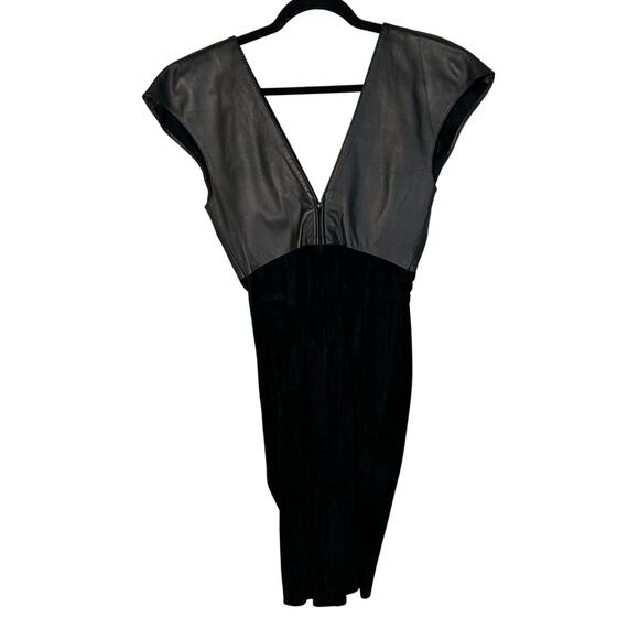 Vintage 80s Climax David Howard Sz 2 Embroidered Leather Suede Midi Dress Black - Picture 3 of 6